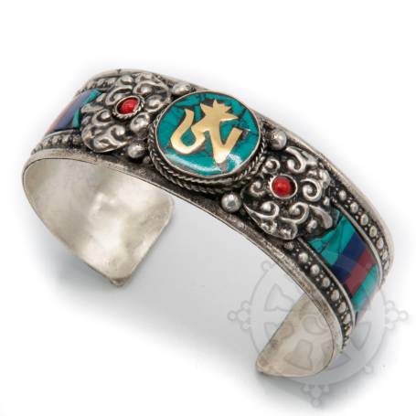 Bracelet argenté incrusté de pierres couleurs turquoises- OM