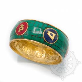 Bracelet fermé en laiton incrusté de pierres - OM MANI