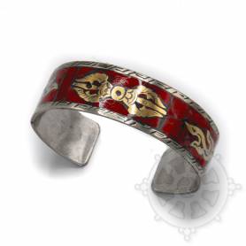 Bracelet argenté incrusté de pierres rouges - Dorjé