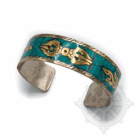 Bracelet argenté incrusté de pierres turquoises - Dorjé