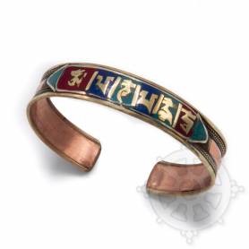 Bracelet cuivré incrusté de petites pierres multicolores - OM MANI