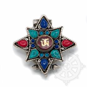 Ghau argenté incrusté de pierres - OM rouge