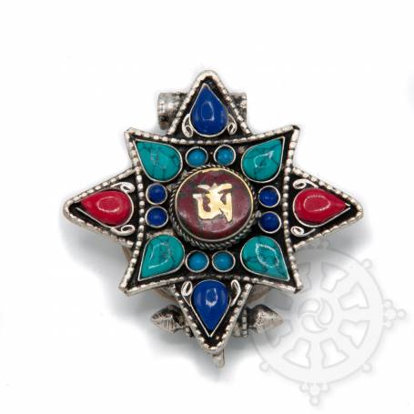 Ghau argenté incrusté de pierres - OM rouge
