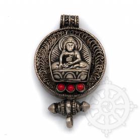 Ghau argenté incrusté de pierres - Bouddha Shakyamuni