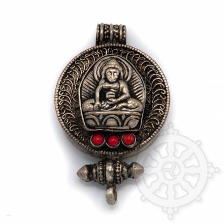 Ghau argenté incrusté de pierres - Bouddha Shakyamuni