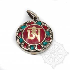 Pendentifs en Métal Argenté/Turquoise/Corail avec motif OM
