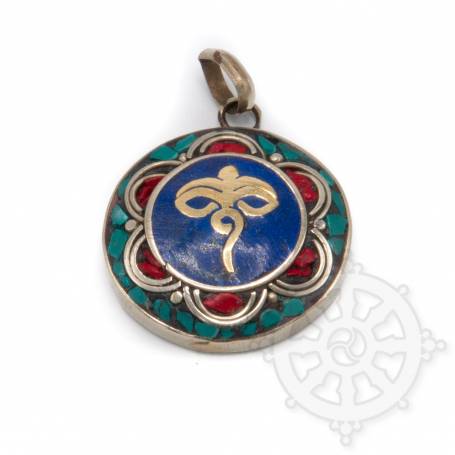 Pendentifs en Métal Argenté/Turquoise/Lapis/Corail avec motif Yeux du Bouddha