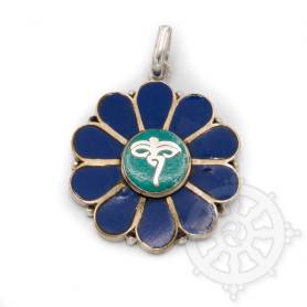 Pendentif laiton incrusté de pierres - Yeux du Bouddha turquoise
