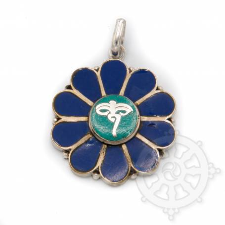 Pendentif laiton incrusté de pierres - Yeux du Bouddha turquoise