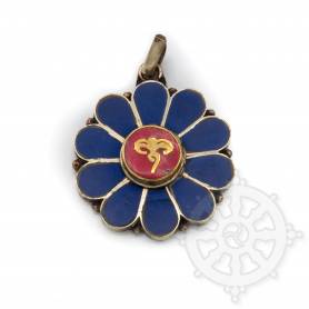 Pendentif laiton incrusté de pierres - Yeux du Bouddha rouge