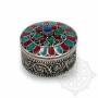 Boîte reliquaire argentée incrustée de pierres - Bleu