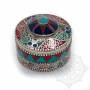 Boîte reliquaire argentée incrustée de pierres - Etoile rouge et bleu