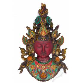 Pièce unique! Un majestueux masque de Tara Verte incrustée de pierres (Résine)