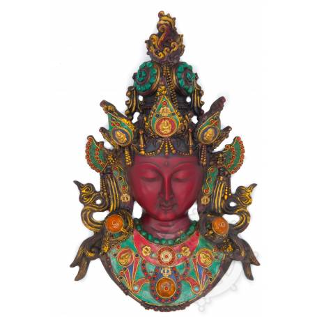 Pièce unique! Un majestueux masque de Tara Verte incrustée de pierres (Résine)