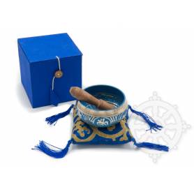 Idée cadeau incluant un bol de méditation bleu avec coussin coordonné et stick !