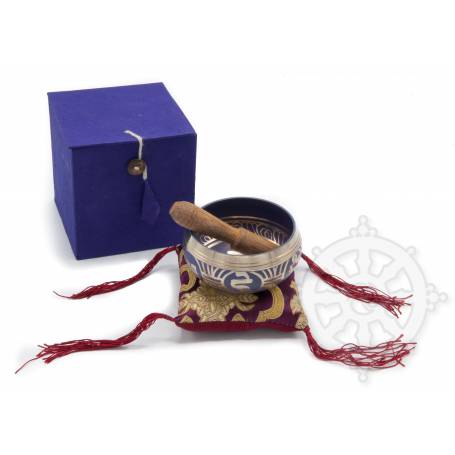 Idée cadeau incluant un bol de méditation mauve avec coussin coordonné et stick !