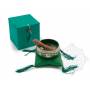 Idée cadeau incluant un bol de méditation vert avec coussin coordonné et stick !