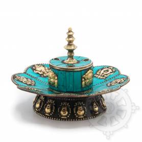 Brûleur encens, rond,AUSPICIEUX, turquoise