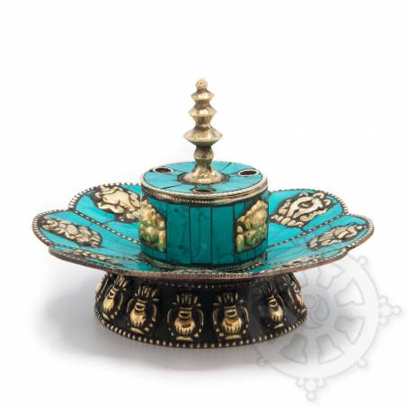 Brûleur encens, rond,AUSPICIEUX, turquoise