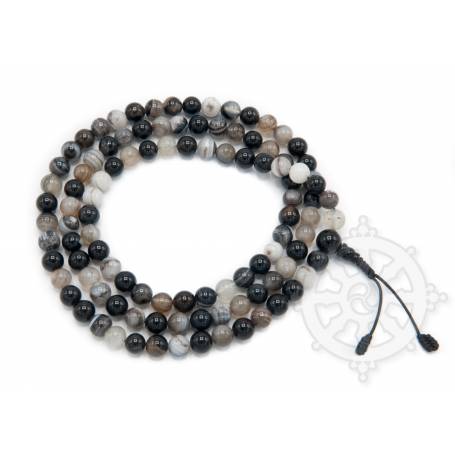 Malas de 108 perles en agate noire et blanche) (8mm)