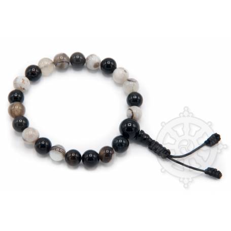 Malas pour poignet en agathe noire et blanche  (8mm)