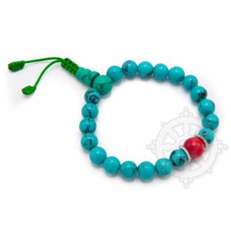Malas pour poignet composé de 20 perles turquoise(8mm) 1 corail(10mm)