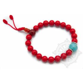 Malas pour poignet composé de 20 perles corail(8mm), 1 turquoise(10mm)