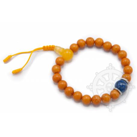 Malas pour poignet composé de 20 perles ambre(8mm), 1 lapis-lazuli(10mm)