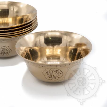 Jeu de 7 bols petits d'offrandes en laiton (Gravés)