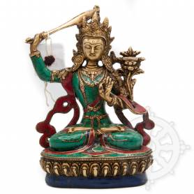 Manjushri(H. 21 cm-Statues en laiton incrusté de pierres)