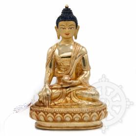 Sublime pièce d'artisanat! Statue de Bouddha Shakyamuni(H. 16 cm-Statues plaquées or 24k)