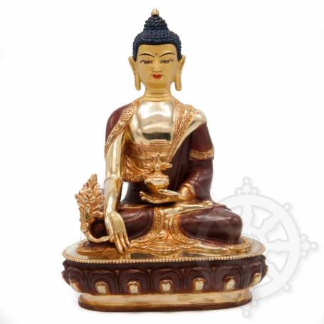 Très belle statue de Bouddha Sangye Menla(H. 20 cm-Statues plaquées or 24k (partiel))