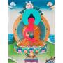 Exceptionnelle thangka de Bouddha Amitabha Av. brocart 70x110cm (Peint. 50cmx38cm) Qualité monastère