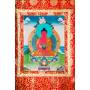 Exceptionnelle thangka de Bouddha Amitabha Av. brocart 70x110cm (Peint. 50cmx38cm) Qualité monastère
