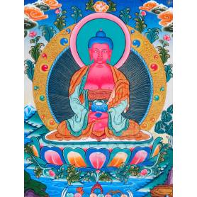Superbe thangka de Bouddha Amitabha Av. brocart 50x85cm (Peint. 38cmx50cm) 