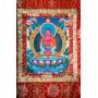 Superbe thangka de Bouddha Amitabha Av. brocart 50x85cm (Peint. 38cmx50cm) 