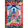 Superbe thangka de Bouddha Sangye Menla Av. brocart 30x45cm (Peint. 15cmx20cm) 
