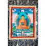 Exceptionnelle thangka de Bouddha Shakyamuni Av. brocart 70x110cm (Peint. 50cmx38cm) Qualité monastère