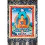 Exceptionnelle thangka de Bouddha Shakyamuni Av. brocart 70x110cm (Peint. 50cmx38cm) Qualité monastère