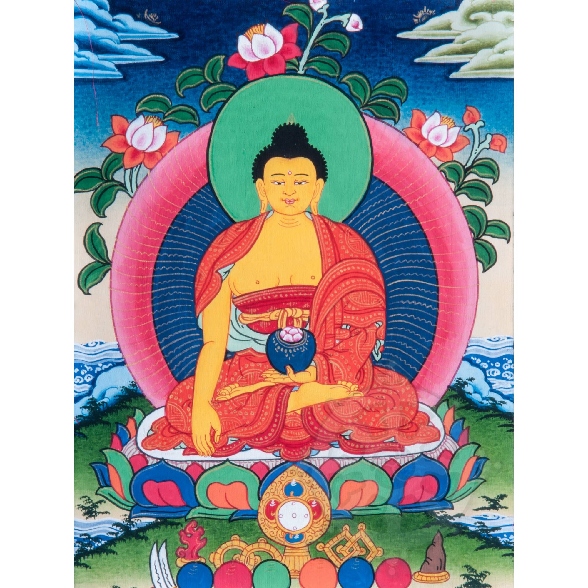 Thangka Of Shakyamuni Buddha Silk Brocade 30x45cm Paint 15cmx20cm thangka-of-shakyamuni-buddha-silk-brocade-30x45cm-paint-15cmx20cm