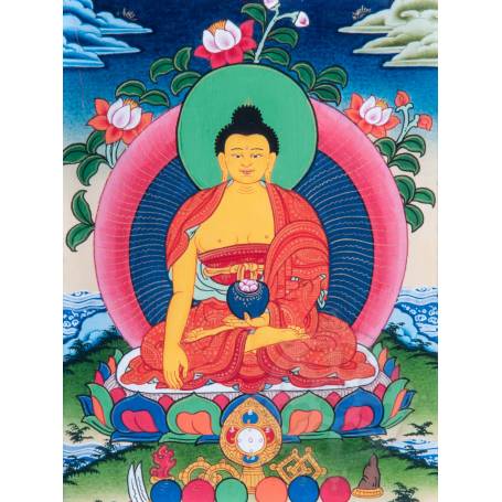 Superbe thangka de Bouddha Shakyamuni Av. brocart 30x45cm (Peint. 15cmx20cm) 