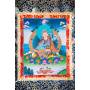 Exceptionnelle thangka de Guru Rinpoché Av. brocart 70x110cm (Peint. 50cmx38cm) Qualité monastère