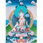Exceptionnelle thangka de Tara Blanche Av. brocart 70x110cm (Peint. 50cmx38cm) Qualité monastère