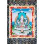 Exceptionnelle thangka de Tchenrézi Av. brocart 70x110cm (Peint. 50cmx38cm) Qualité monastère