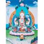 Exceptionnelle thangka de Tchenrézi Av. brocart 70x110cm (Peint. 50cmx38cm) Qualité monastère