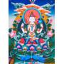 Superbe thangka de Tchenrézi Av. brocart 50x85cm (Peint. 38cmx50cm) 