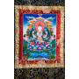 Superbe thangka de Tchenrézi Av. brocart 50x85cm (Peint. 38cmx50cm) 