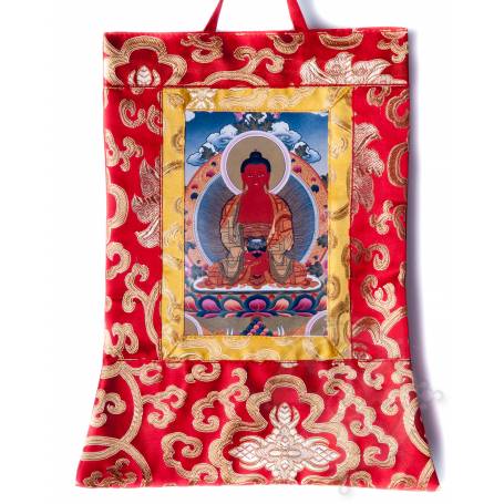 Mini-thangkas pour votre autel  - Bouddha Amitabha Av. brocart 23x28,5cm (Repro. 9cmx14,5cm) - 