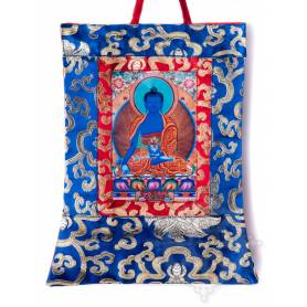 Mini-thangkas pour votre autel  - Bouddha Sangye Menla Av. brocart 23x28,5cm (Repro. 9cmx14,5cm) - 
