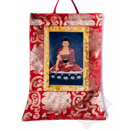 Mini-thangkas pour votre autel  - Bouddha Shakyamuni Av. brocart 23x28,5cm (Repro. 9cmx14,5cm) - 